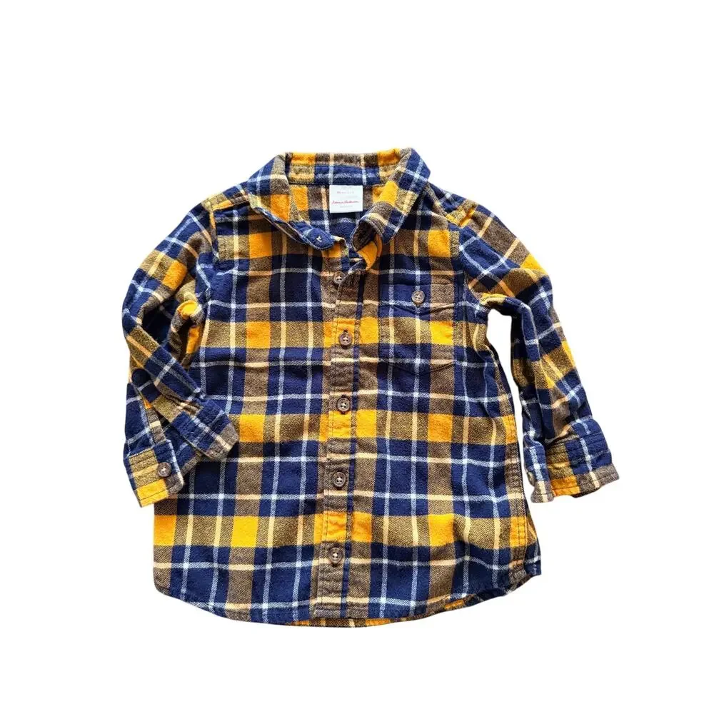 Hanna Andersson Yellow Plaid Fireside Flannel Shirt 2T (85 cm)